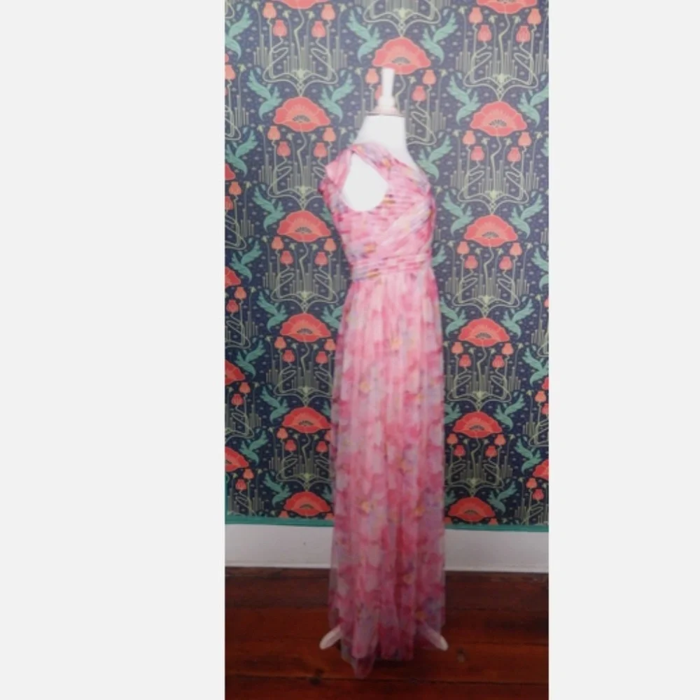 Adrianna Papell Pink Sweetpea Off The Shoulder Tulle Gown Formal Dress Nwt 12 - Picture 8 of 9